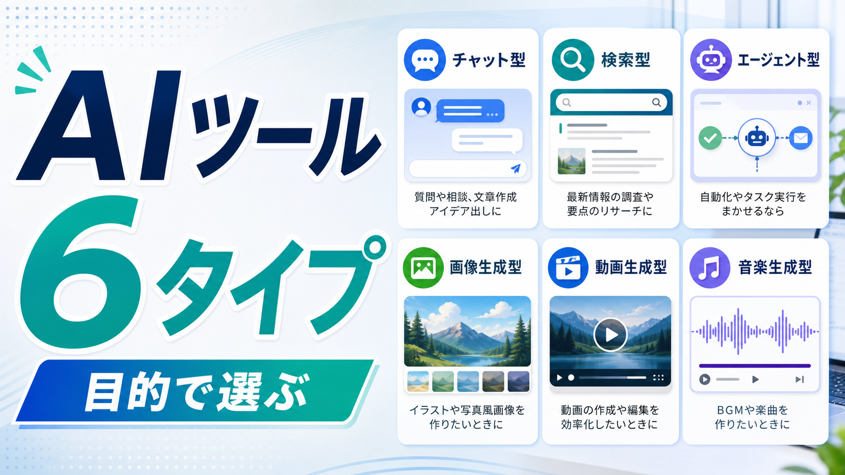 AIツールとは？種類一覧と選び方｜チャット型・検索型・エージェント型を比較