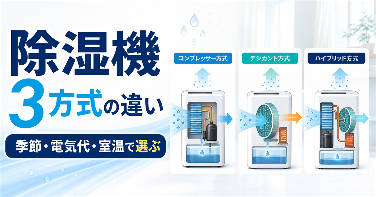 除湿機はコンプレッサー式とデシカント式どっち？ハイブリッド式まで違いを比較
