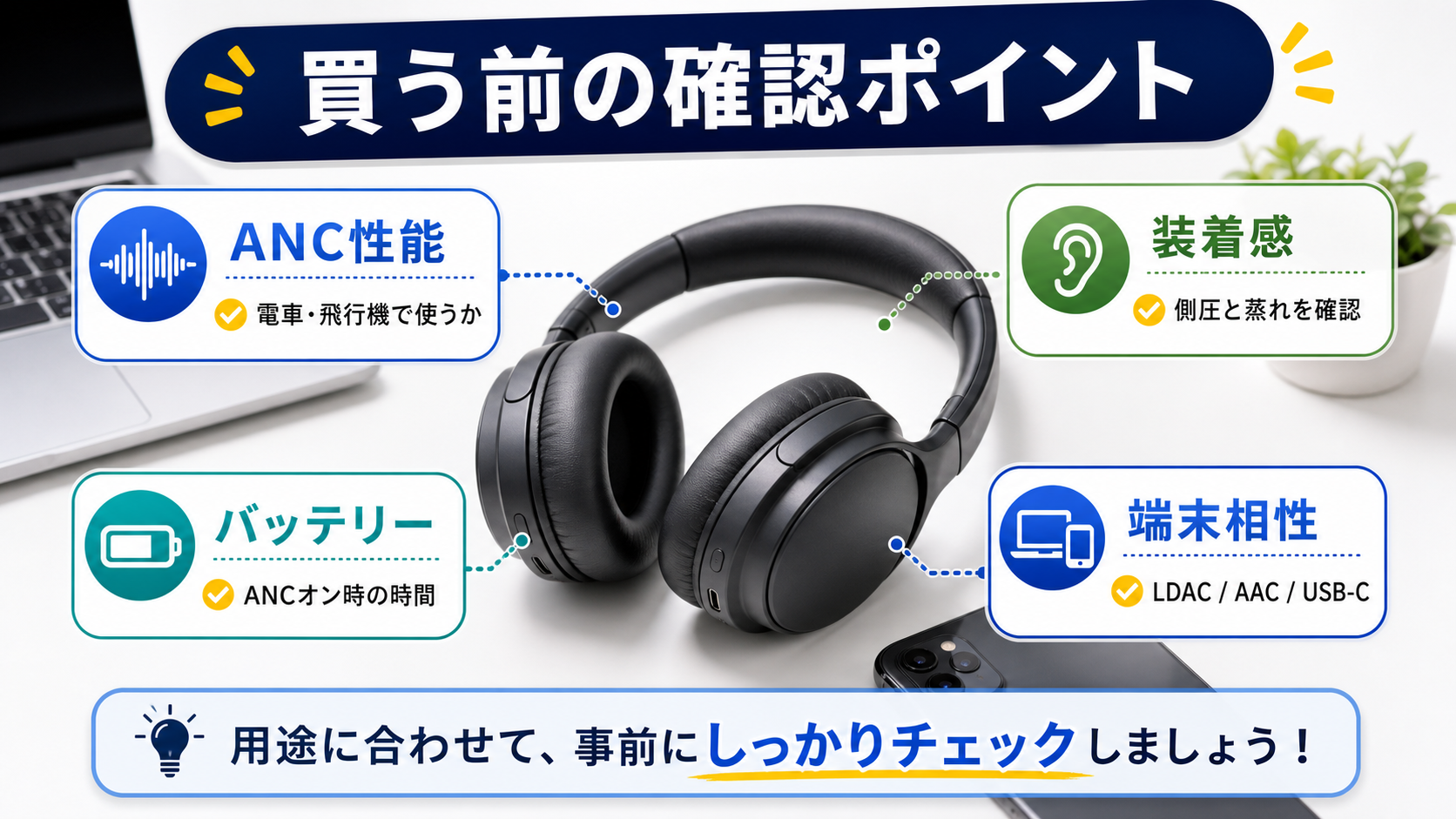 ノイズキャンセリングヘッドホンの買う前の確認ポイント