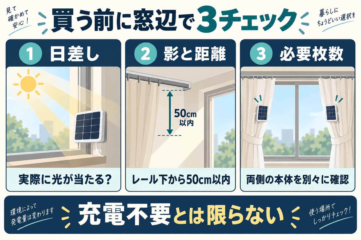 ソーラーパネル購入前に日差し、レール下からの日照位置までの距離、左右の必要枚数を確認する図