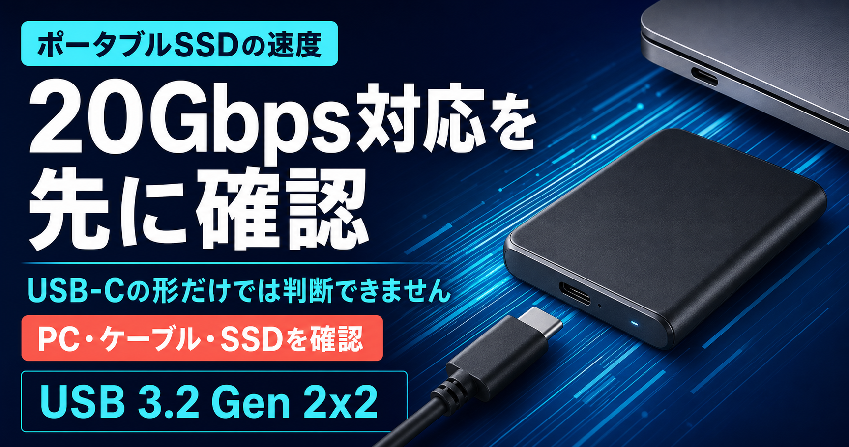 USB 3.2 Gen 2x2とは？ポータブルSSDが遅い原因と対応PCの確認方法